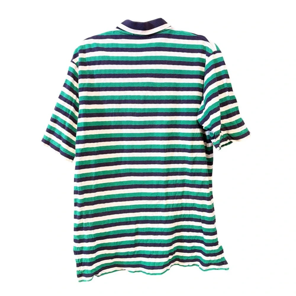 Polo Ralph Lauren Mens Green Navy Blue White Striped Golf Crest Polo Shirt L